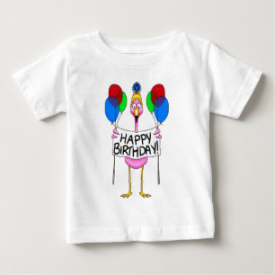 Whimsical Flamingo Happy Birthday Balloons Baby T-Shirt