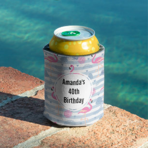 Whimsical Flamingo & Pineapple Pattern Birthday Can Cooler