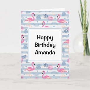 Whimsical Flamingo & Pineapple Pattern Birthday Card