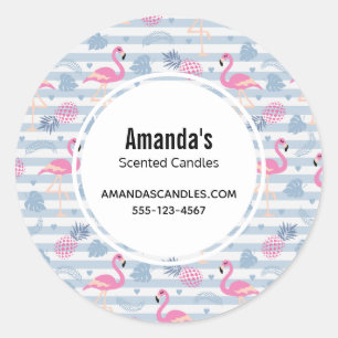 Whimsical Flamingo & Pineapple Pattern Business Classic Round Sticker