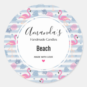 Whimsical Flamingo & Pineapple Pattern Classic Round Sticker