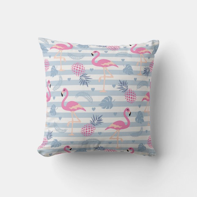 Whimsical Flamingo & Pineapple Pattern Cushion (Front)