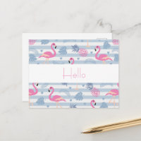Whimsical Flamingo & Pineapple Pattern Hello