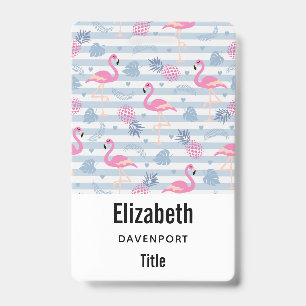 Whimsical Flamingo & Pineapple Pattern ID Badge