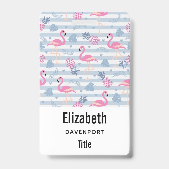 Whimsical Flamingo & Pineapple Pattern ID Badge (Front)