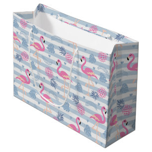 Whimsical Flamingo & Pineapple Pattern Large Gift Bag