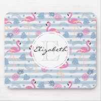 Whimsical Flamingo & Pineapple Pattern Monogram