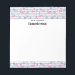 Whimsical Flamingo & Pineapple Pattern Notepad<br><div class="desc">A notepad with a pattern with a fun summery vibe. Pink flamingos and pineapples set on a light blue striped pattern with leaves and hearts all around.</div>