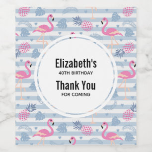 Whimsical Flamingo & Pineapple Pattern Party Favou Wine Label