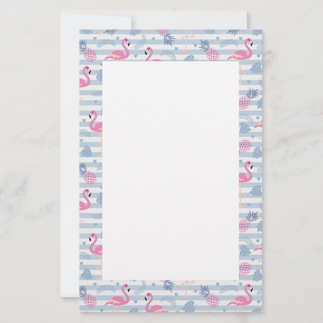 Whimsical Flamingo & Pineapple Pattern Stationery (Front)