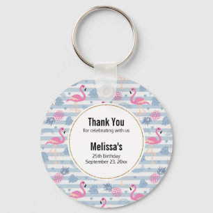Whimsical Flamingo & Pineapple Pattern Thank You Key Ring