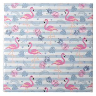 Whimsical Flamingo & Pineapple Pattern Tile