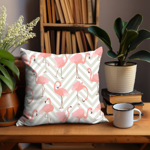Whimsical Flamingos and Chevrons Pattern Cushion