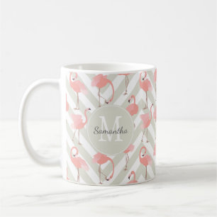 Whimsical Flamingos Pattern with Monogram Coffee Mug
