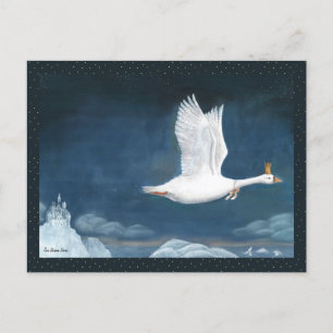 Whimsical Flight Of The Goose Queen Illustration Postcard