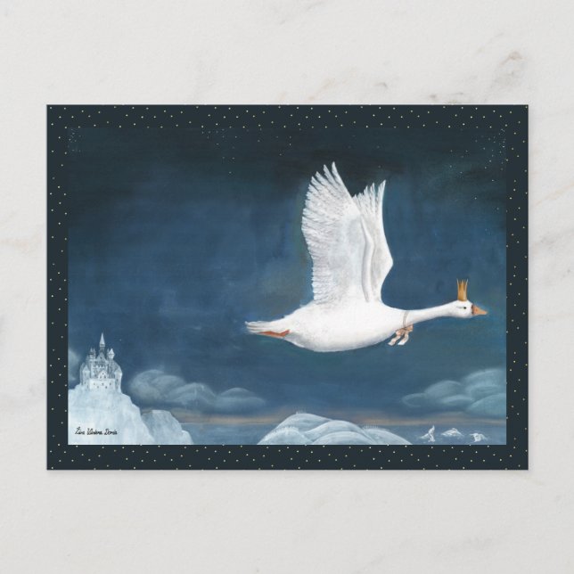 Whimsical Flight Of The Goose Queen Illustration Postcard (Front)