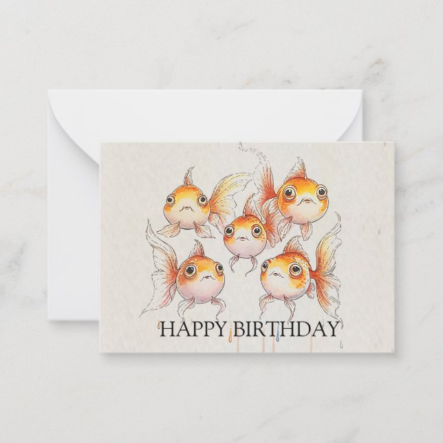 Whimsical Floating Goldfish Birthday Card (Front)