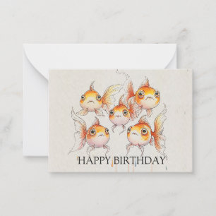 Whimsical Floating Goldfish Birthday Card