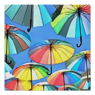 Whimsical Floating Multicolored Umbrellas Poster