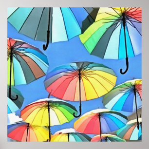 Whimsical Floating Multicolored Umbrellas Poster