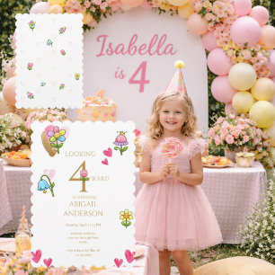 Whimsical Floral 4th Birthday Party  Invitation