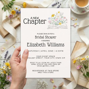 Whimsical Floral A New Chapter Bridal Shower  Invitation