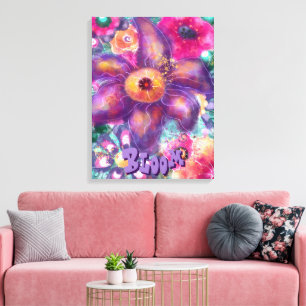 Whimsical Floral Abstract Art Teal Personalised Canvas Print