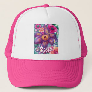 Whimsical Floral Abstract Art Teal Personalised Trucker Hat