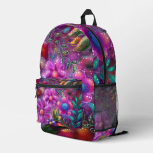 Whimsical Floral Abstract Pink Red Purple Teal Printed Backpack