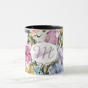 Whimsical Floral and Butterflies Monogram Mug