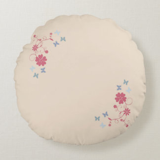 Whimsical Floral and Butterfly Accents on Cream Round Cushion