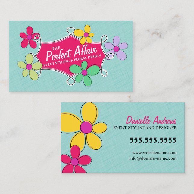 Whimsical Floral and Doodle Frame Business Card (Front/Back)
