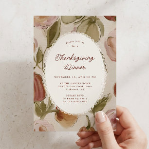 Whimsical Floral Background Lace Thanksgiving Dinn Invitation