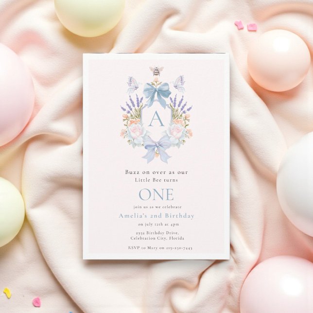 Whimsical Floral Bee Watercolor 1st Birthday Invitation (Creator Uploaded)