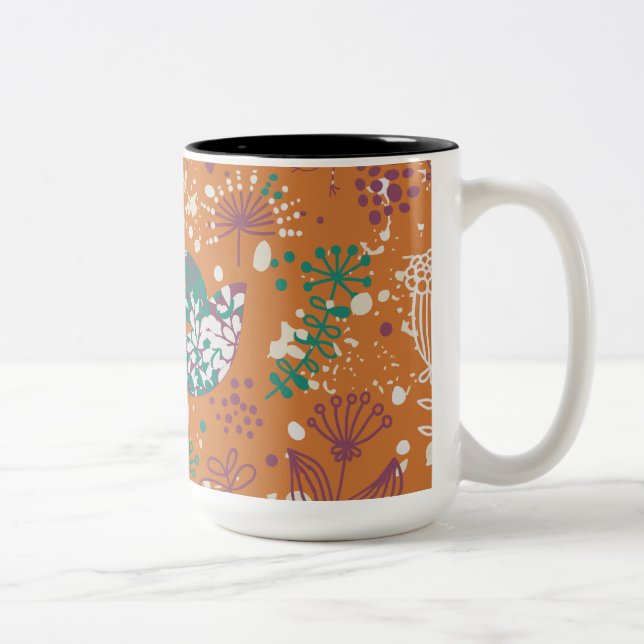 Whimsical Floral Birds Two-Tone Coffee Mug (Right)