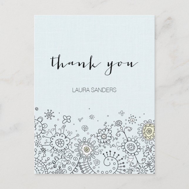 Whimsical Floral Blue Thank You Postcard (Front)