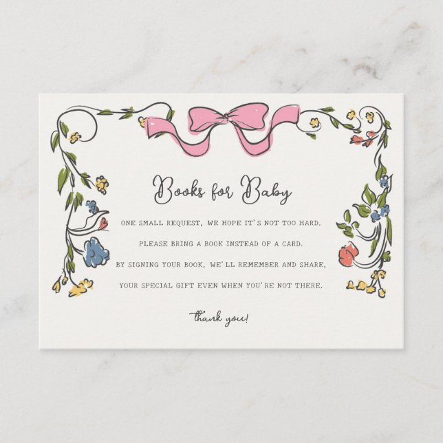 Whimsical Floral Books for Baby Invite Insert (Front)