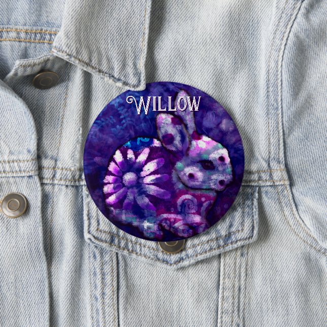 Whimsical Floral Bunny Rabbit Personalised 10 Cm Round Badge (In Situ)