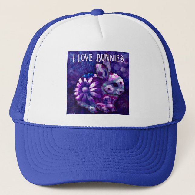 Whimsical Floral Bunny Rabbit Personalised Trucker Hat (Front)