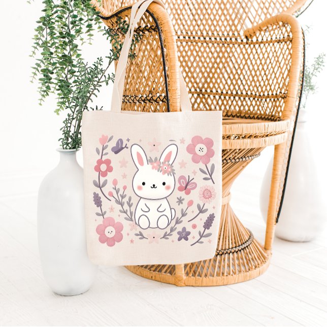Whimsical Floral Bunny Tote Bag (Creator Uploaded)