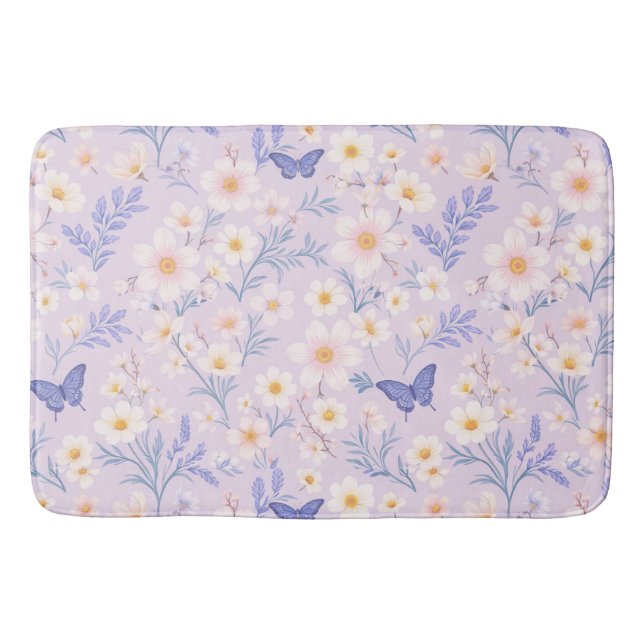 whimsical floral butterflies pastel bath mat (Front)