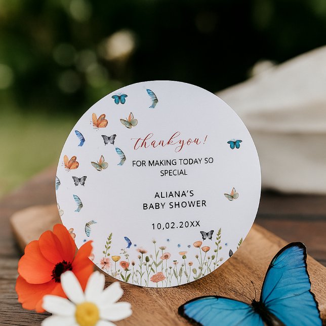Whimsical Floral Butterfly Bridal Shower Thankyou Classic Round Sticker (Creator Uploaded)
