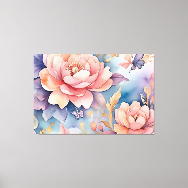 Whimsical Floral Butterfly Nature Lovers  Canvas Print (Front)