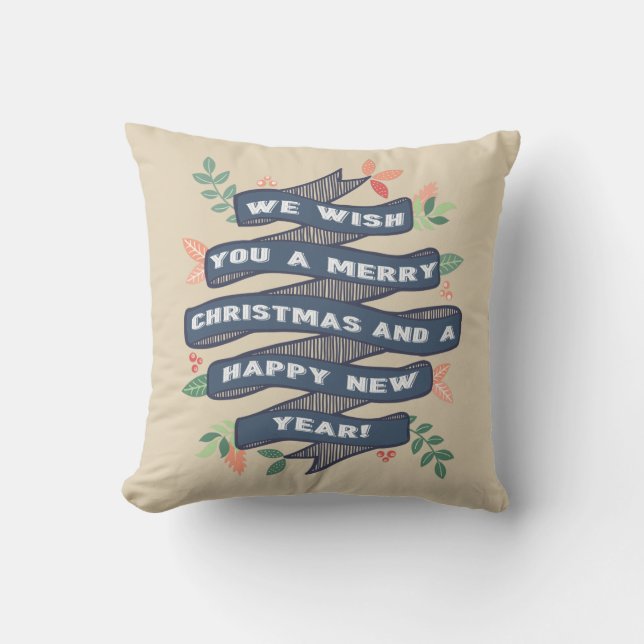 Whimsical Floral Christmas Banner Holiday Cushion (Front)