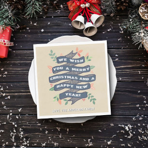 Whimsical Floral Christmas Banner Holiday Napkin