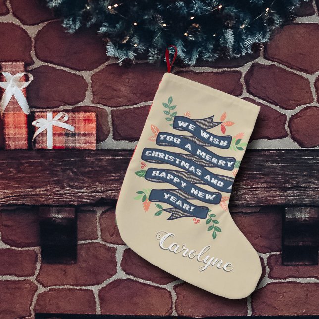 Whimsical Floral Christmas Banner Holiday Small Christmas Stocking (Creator Uploaded)