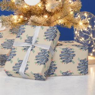 Whimsical Floral Christmas Banner Holiday Wrapping Paper