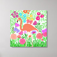 Whimsical Floral Coral Flamingo Art
