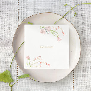 Whimsical Floral Coral Pink & Cream Floral Napkin