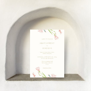 Whimsical Floral Coral Pink & Ivory Floral Invitation